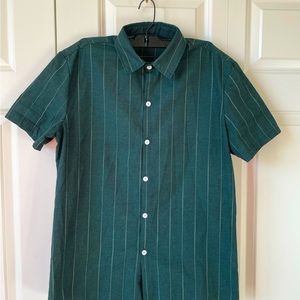 Emerald green pinstriped shein short sleeve button up